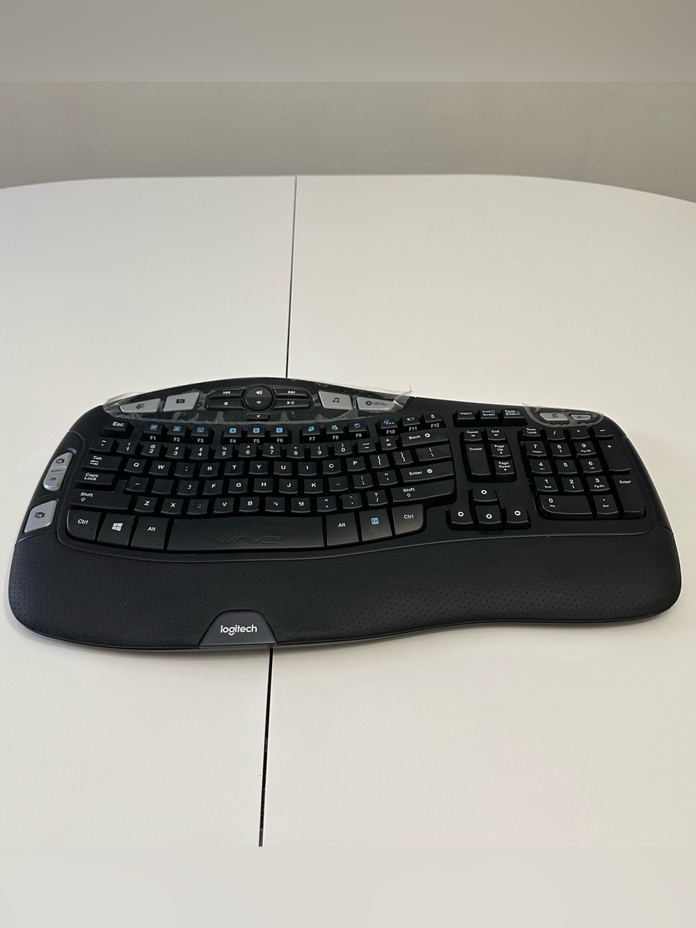 Logitech K350 Wireless Wave Keyboard Ergonomic Black Y-R0053 Tested No Dongle